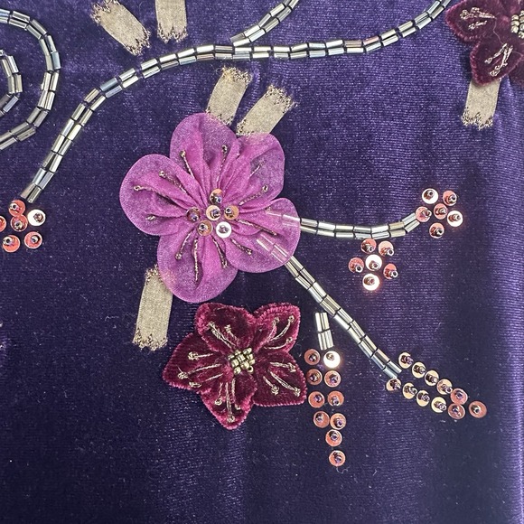 Carole Little Velvet Dress Size 4 Purple Beaded Sequin Whimsygoth Fairy‎  Floral - Picture 6 of 11